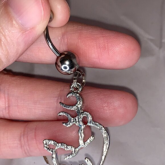 Navy Blue Buck and Doe Love Browning Dangle Belly Ring - Picture 4 of 16